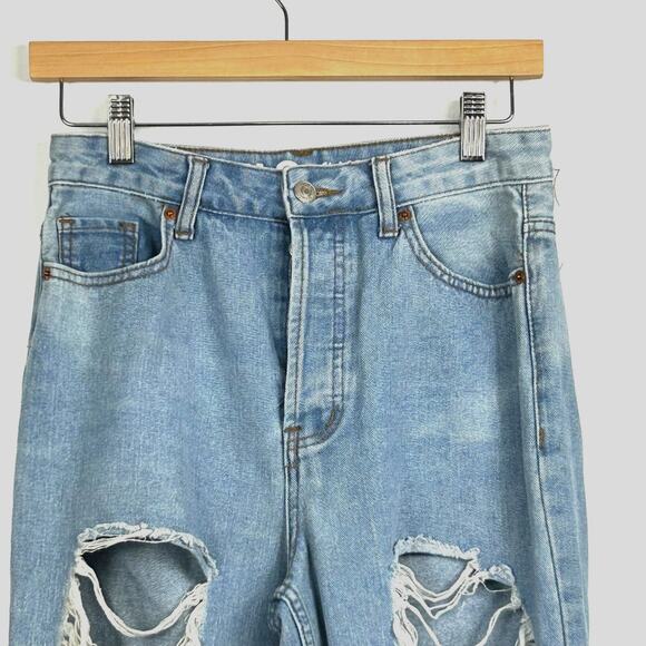 SONG Classic Mom Jeans Womens 3 Button Fly Distressed Ripped Light Wash - Picture 2 of 10